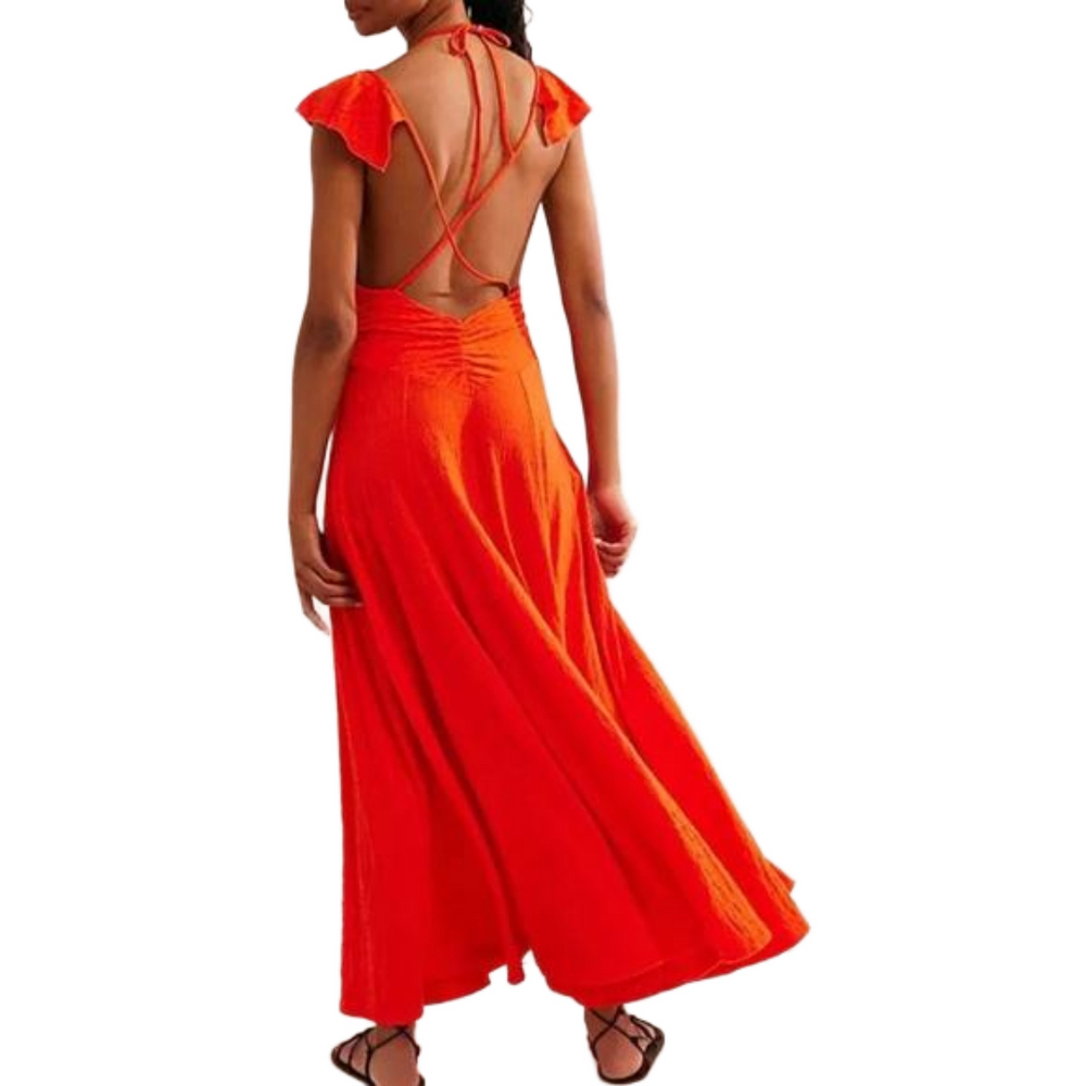 Free People Bright Red Maxi Dress with Flutter Straps - Picture 2 of 7